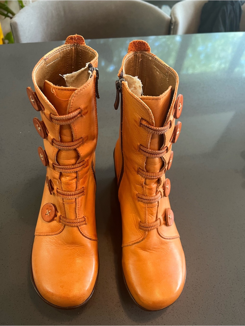 Women’s Orange Lace-Up Button Accent Ankle Boots